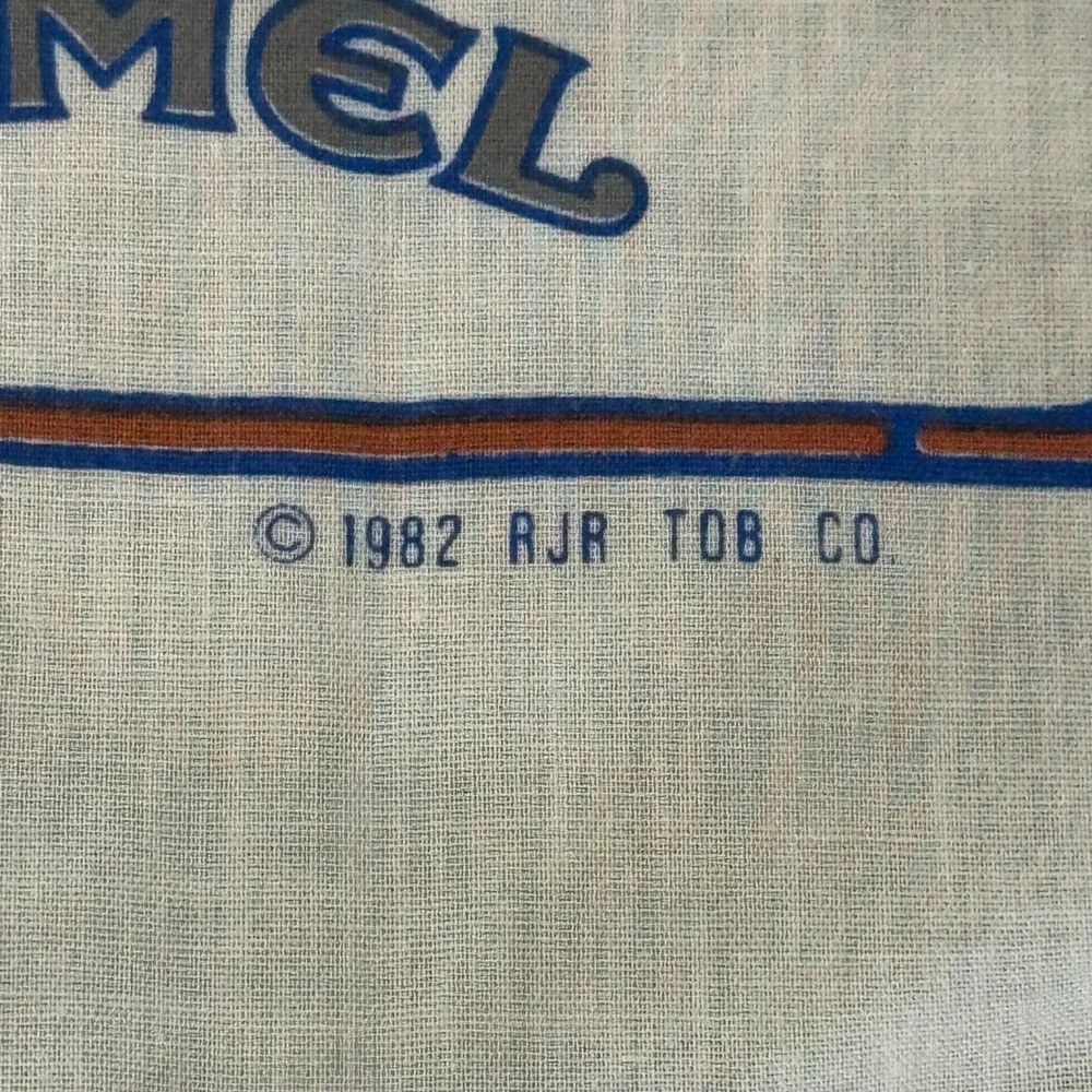 Vintage 1982 Camel Cigarettes Bandana White Blue Orange RJR Tobacco Promo 22x22